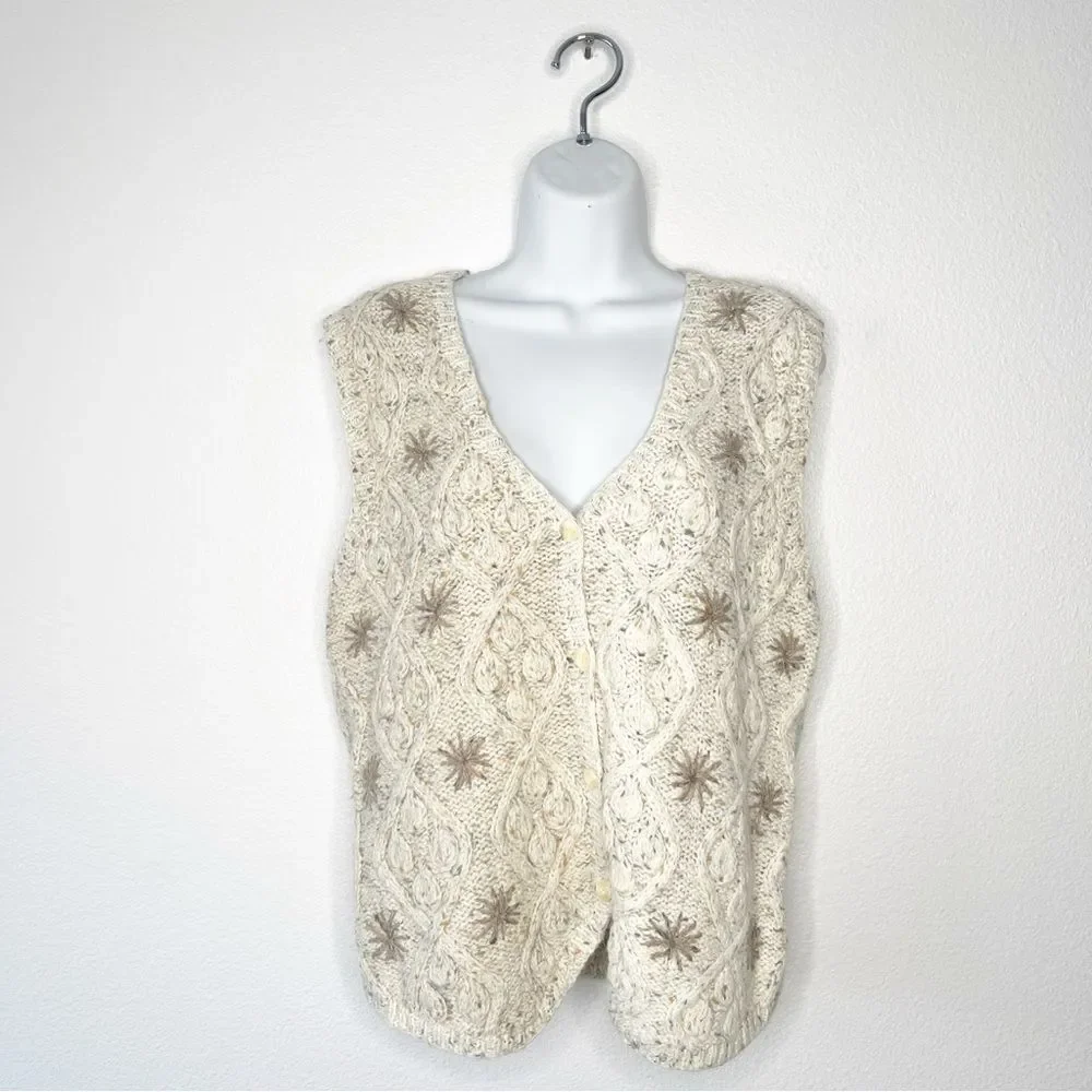 VTG Marsh Landing Hand Knit Sleeveless Sweater Vest Cottagecore Small Y2K